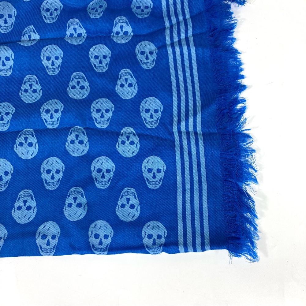 *SOLD* Alexander McQueen Biker Skull Wool Scarf Blue 120 x 140 NWT - Picture 10 of 15